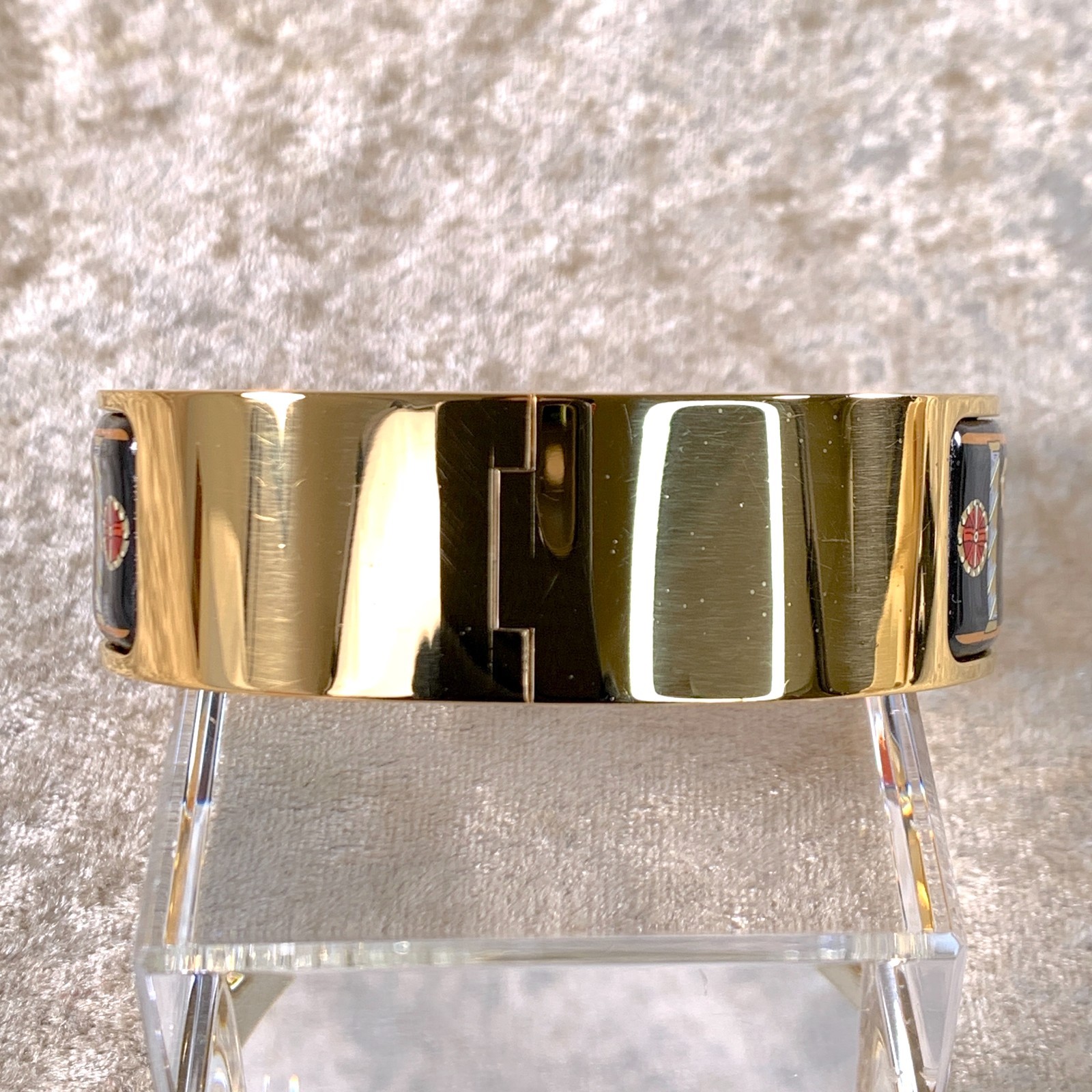 Vintage Hermes Paris Bangle Bracelet Clic Clac Black Enamel Elephant GM with Box