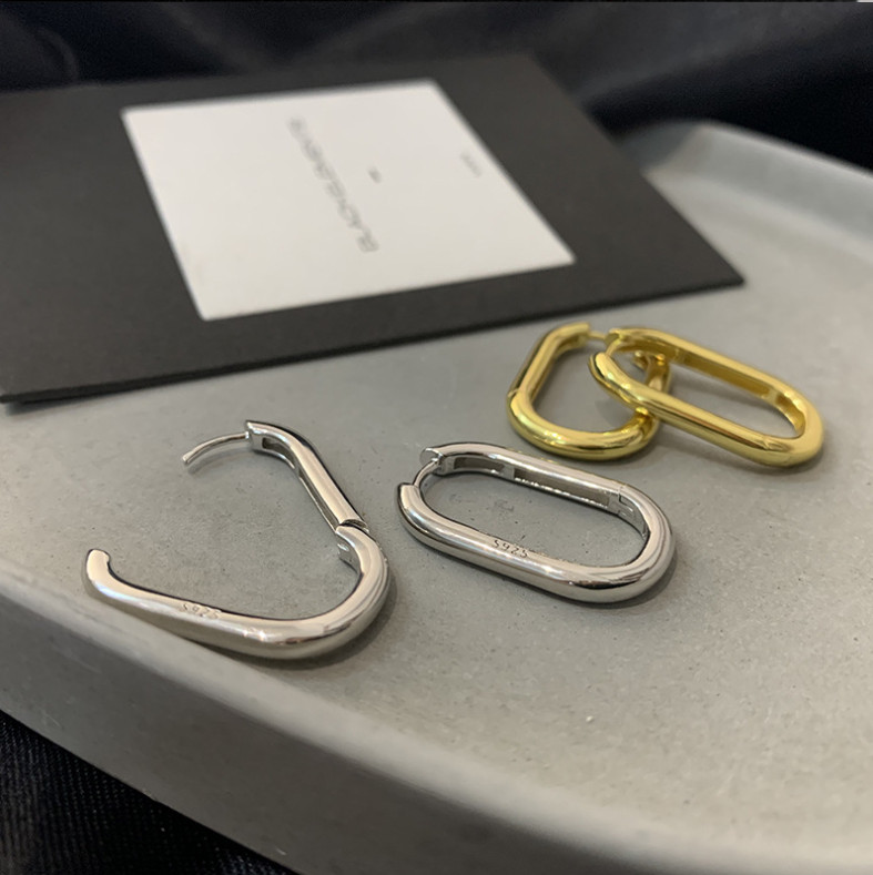 Women 925 Sterling Silver Gold Plated U-Shape Plain Huggie Hoop Earrings 22mm A9