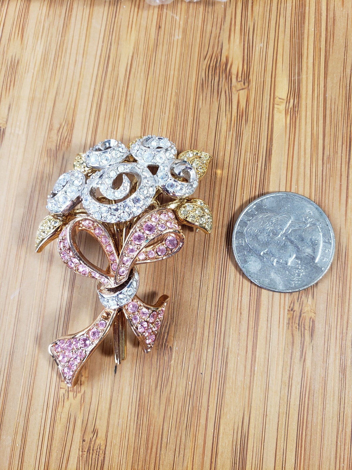 Swarovski Swan Signed Crystal Floral Bouquet with Pink Bow