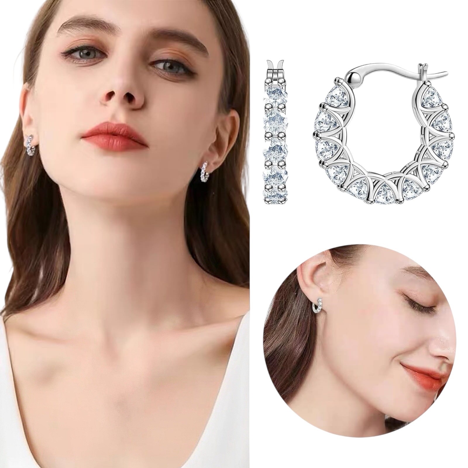 Gold, Silver Plated Hoop Earrings With Cubic Zirconia Unisex, Women, Men A31