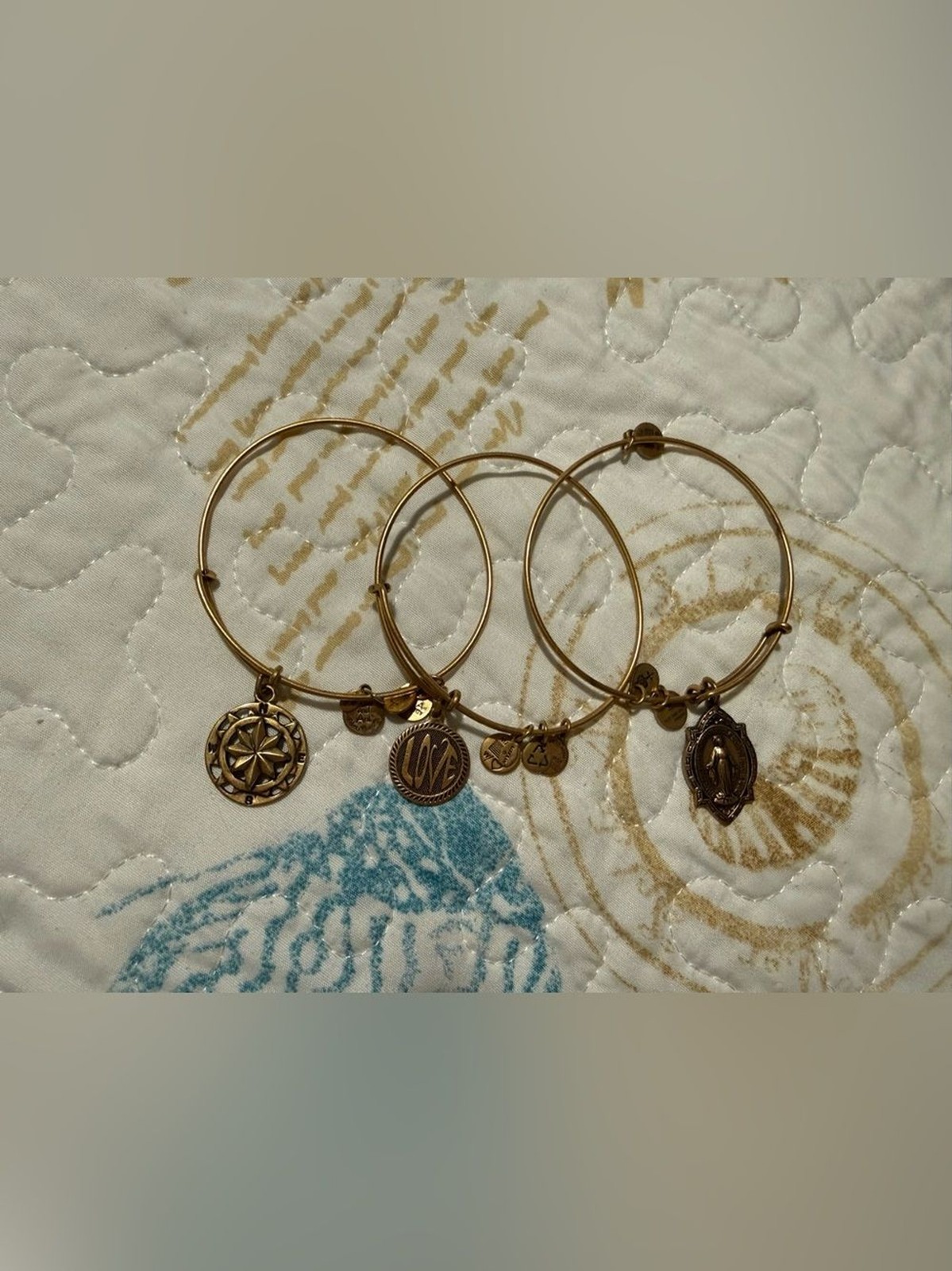 Alex and Ani Gold-Tone Charm Bangle Bracelet Set – Compass, Monogram & Medallion