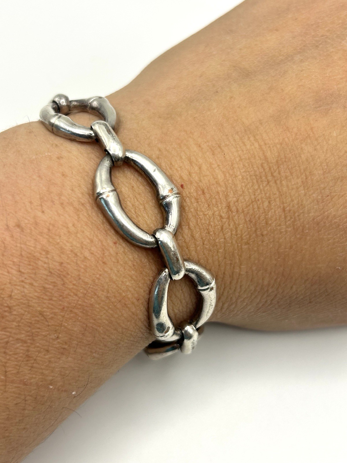 Monet Silver-tone Bamboo Oval Link Bracelet 7.5”