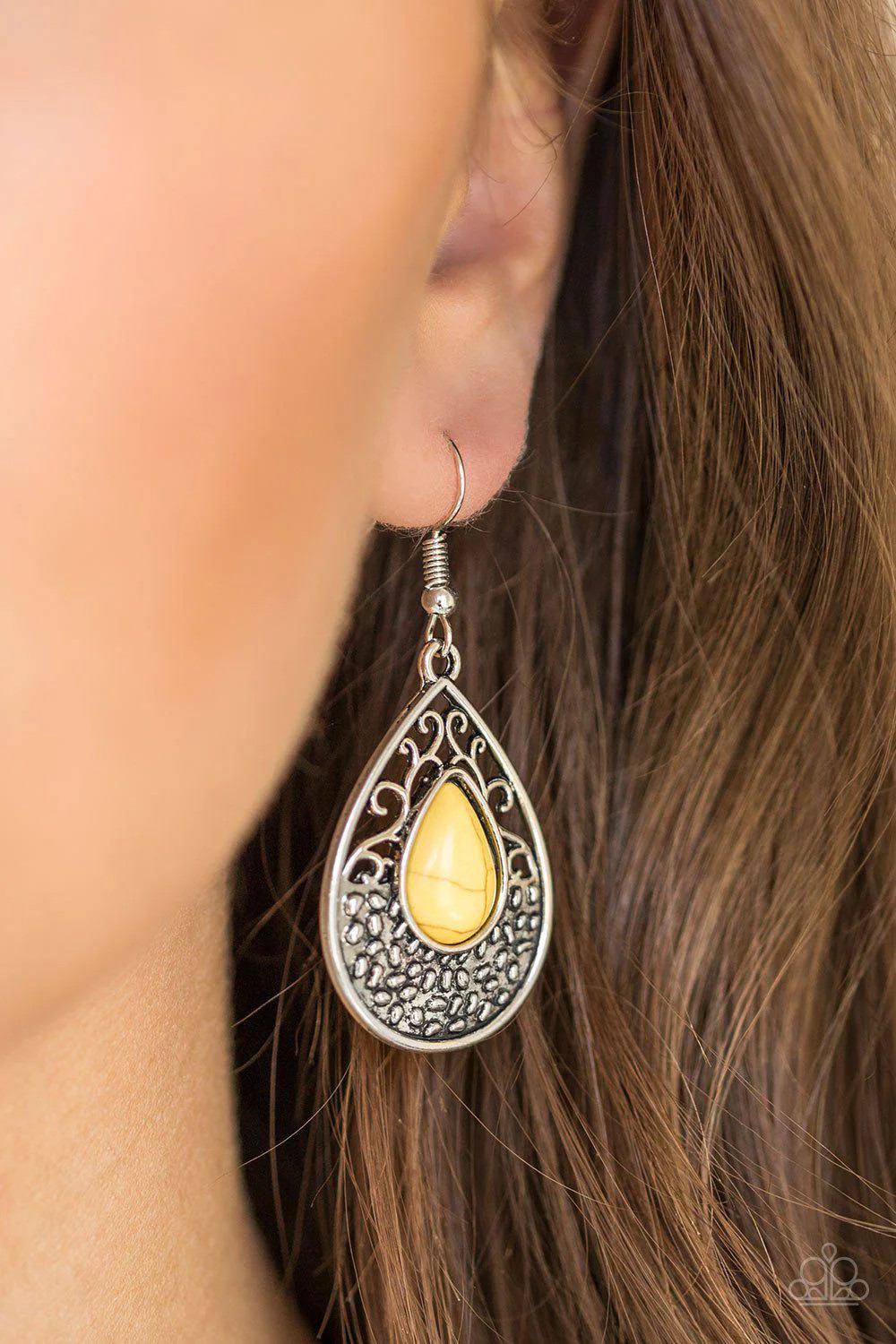 Paparazzi ~ Tucson Tunes Yellow Silver Dangle Earrings (Patterns Vary)