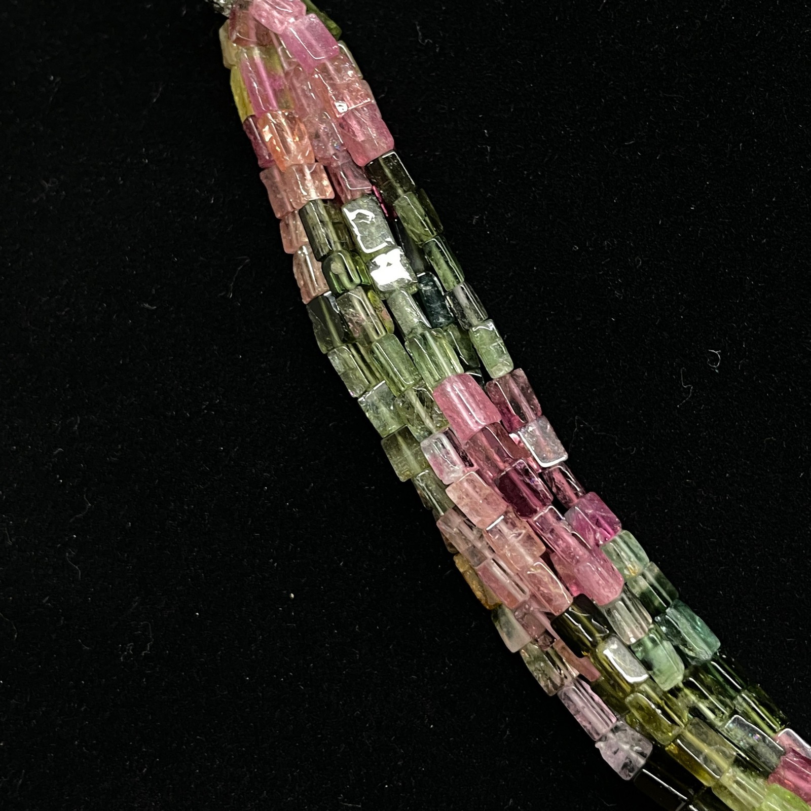 7 Strands Natural Multi Tourmaline Octagon Beads Boutique Necklace 925 Clasp