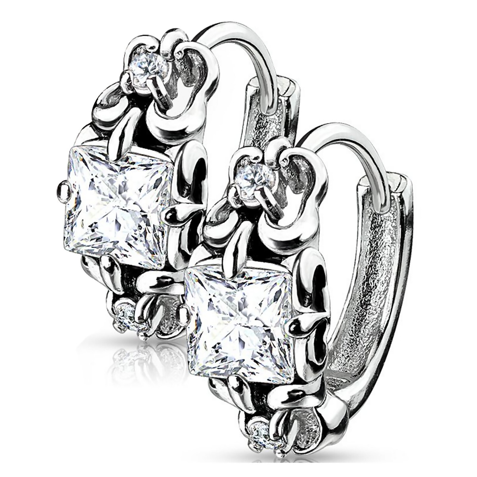 Womens Victorian Style Cubic Zirconia Stainless Steel Leverback Huggie Earrings