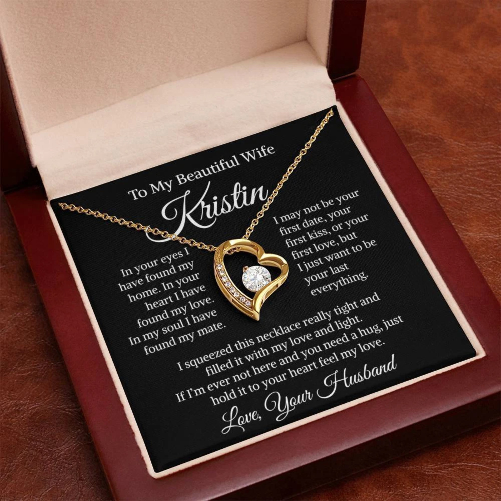 To My Wife Heart Necklace Gift from Husband Anniversary Love Jewelry Box