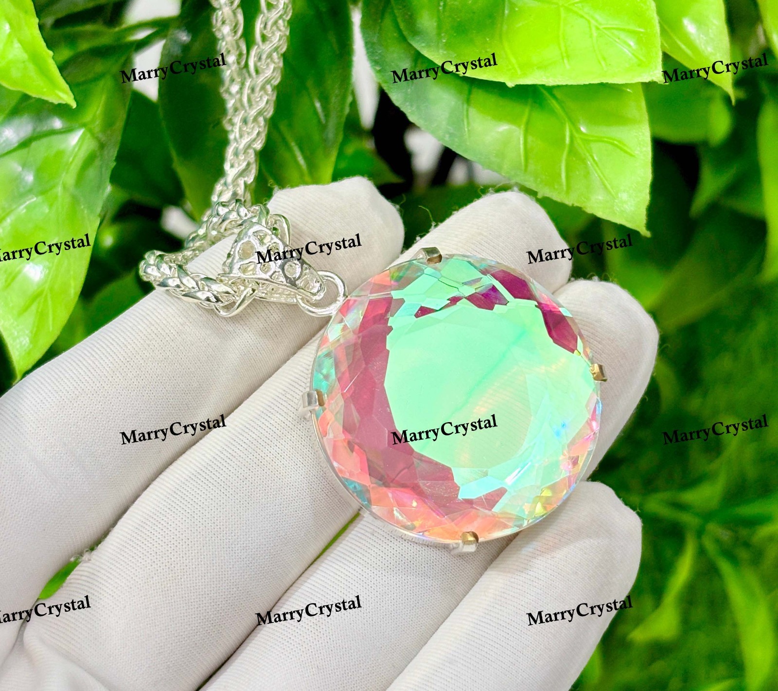 Handcrafted Dichroic Mystic Glass Pendant Necklace, Multi-Color Round Gemstone