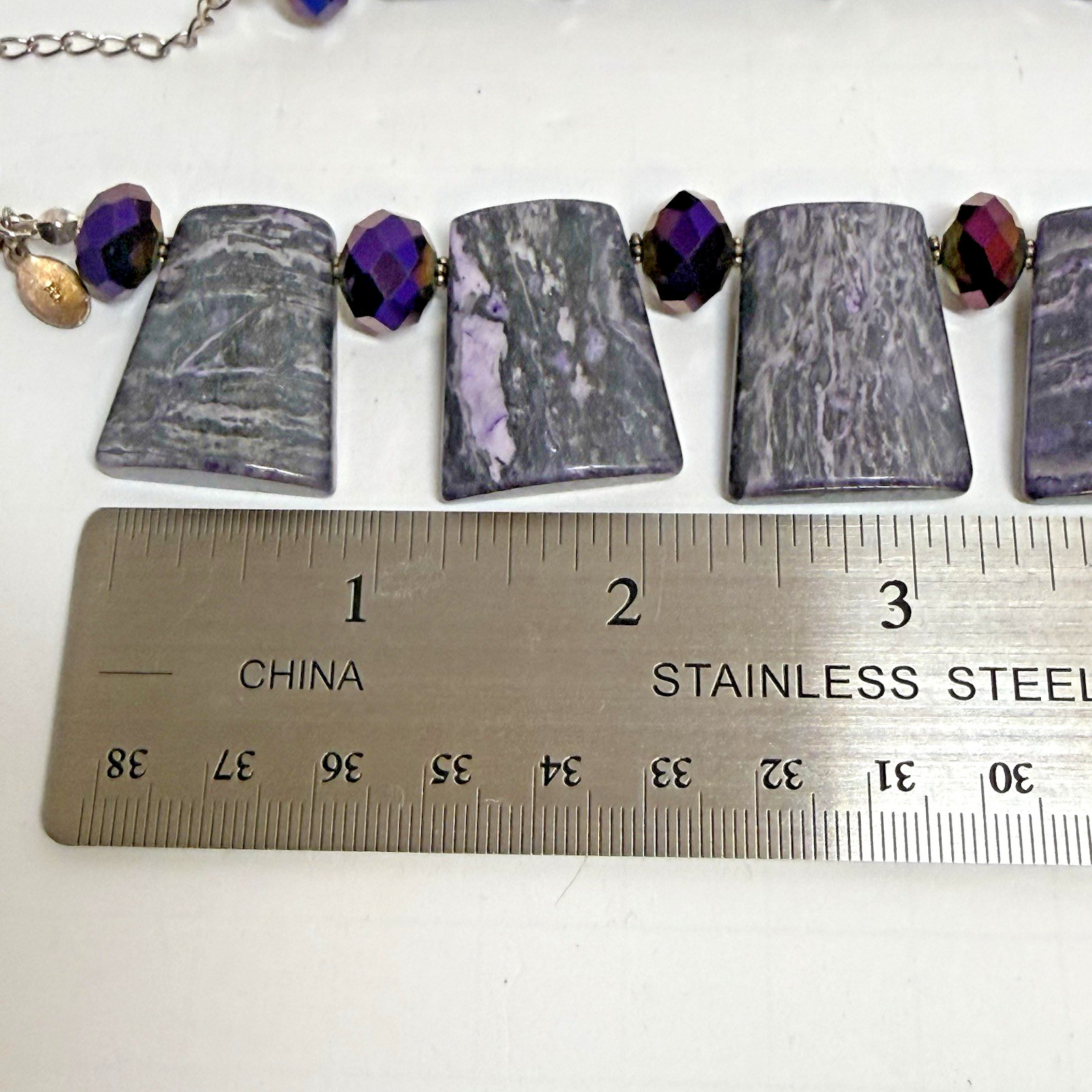 Donna Dressler Purple Agate Stone Crystals 16 -19 Inch Necklace Sterling Silver