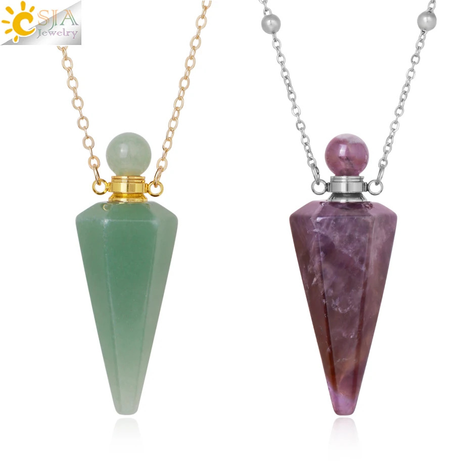 Natural Stone Cone Perfume Bottle Pendant necklace Healing Crystal Pendant Gift