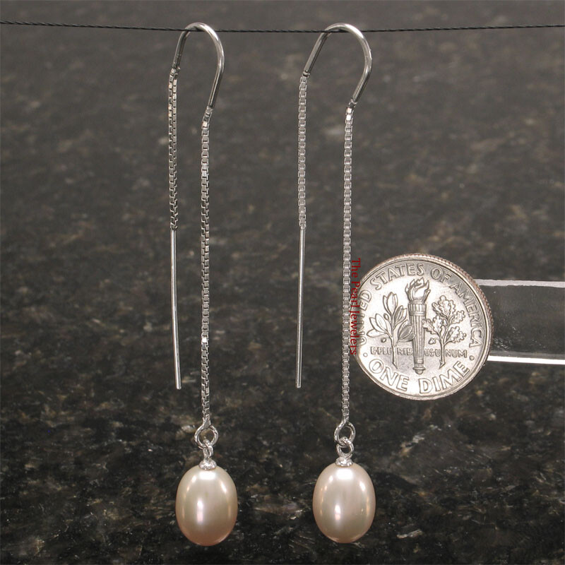 Sterling Silver Box Chain Pearl Threader Earrings (Multiple Colors)