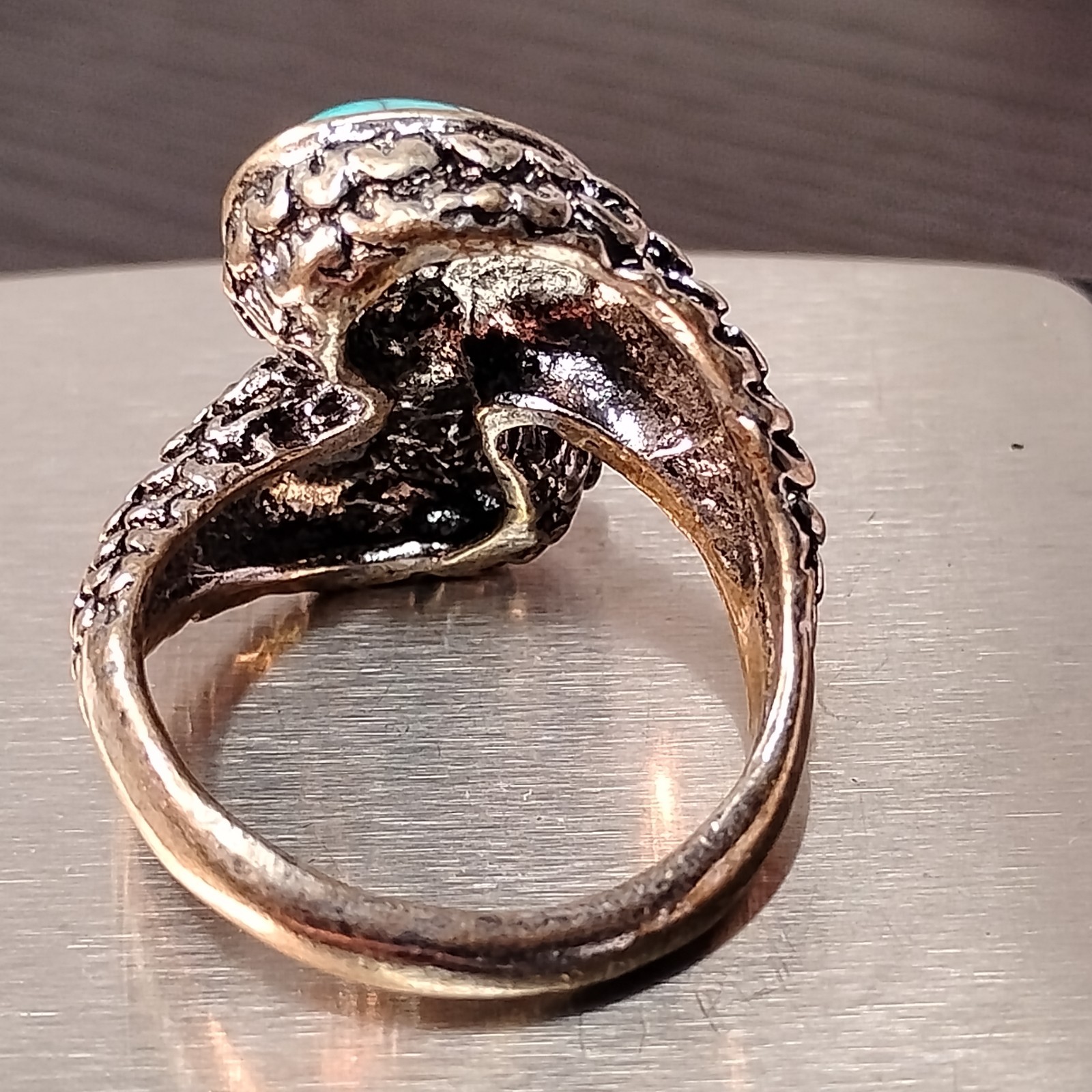RING Size 9.5 Faux Turquoise w/ Silver Tone Metal Good Quality Fashion Jewelry