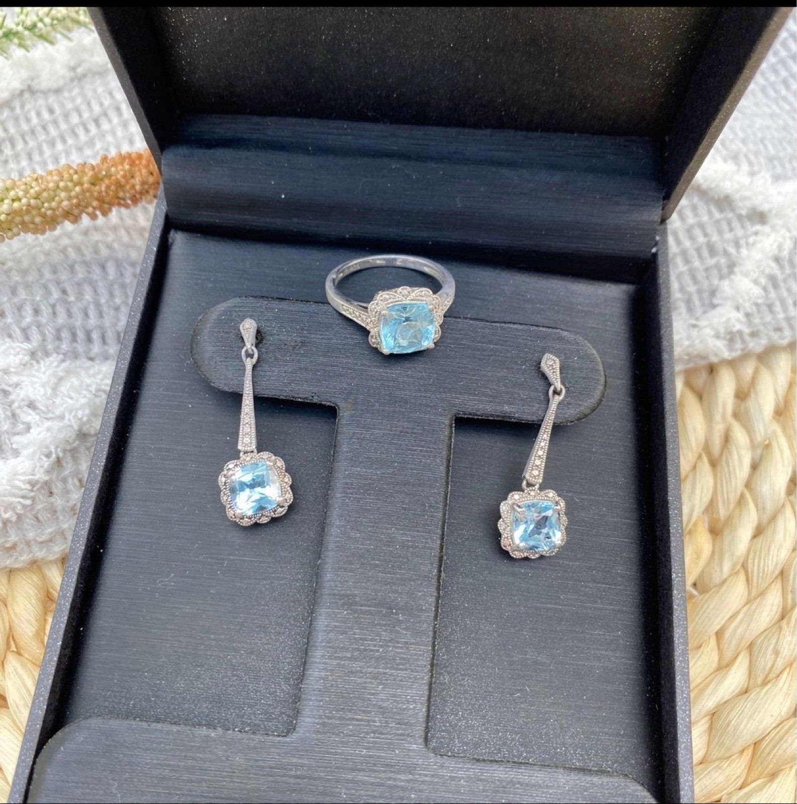 Zales Blue Topaz Earrings and Ring Set