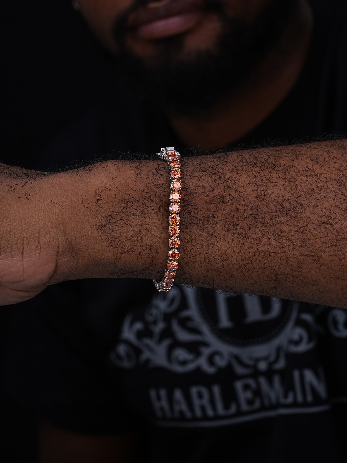 Real Iced Orange MOISSANITE 5mm Tennis Bracelet 925 Silver Passes Tester GRA