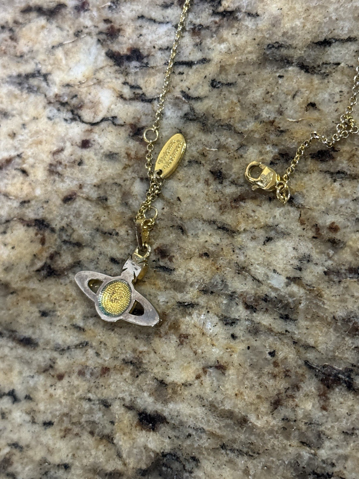 Vivienne Westwood Mini Bas Relief Orb Pendant Necklace Gold Tone Rhinestone