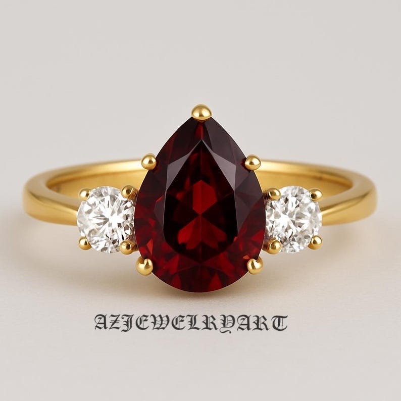 Pear cut garnet Ring 925 Sterling Silver Women’s Engagement Ring.