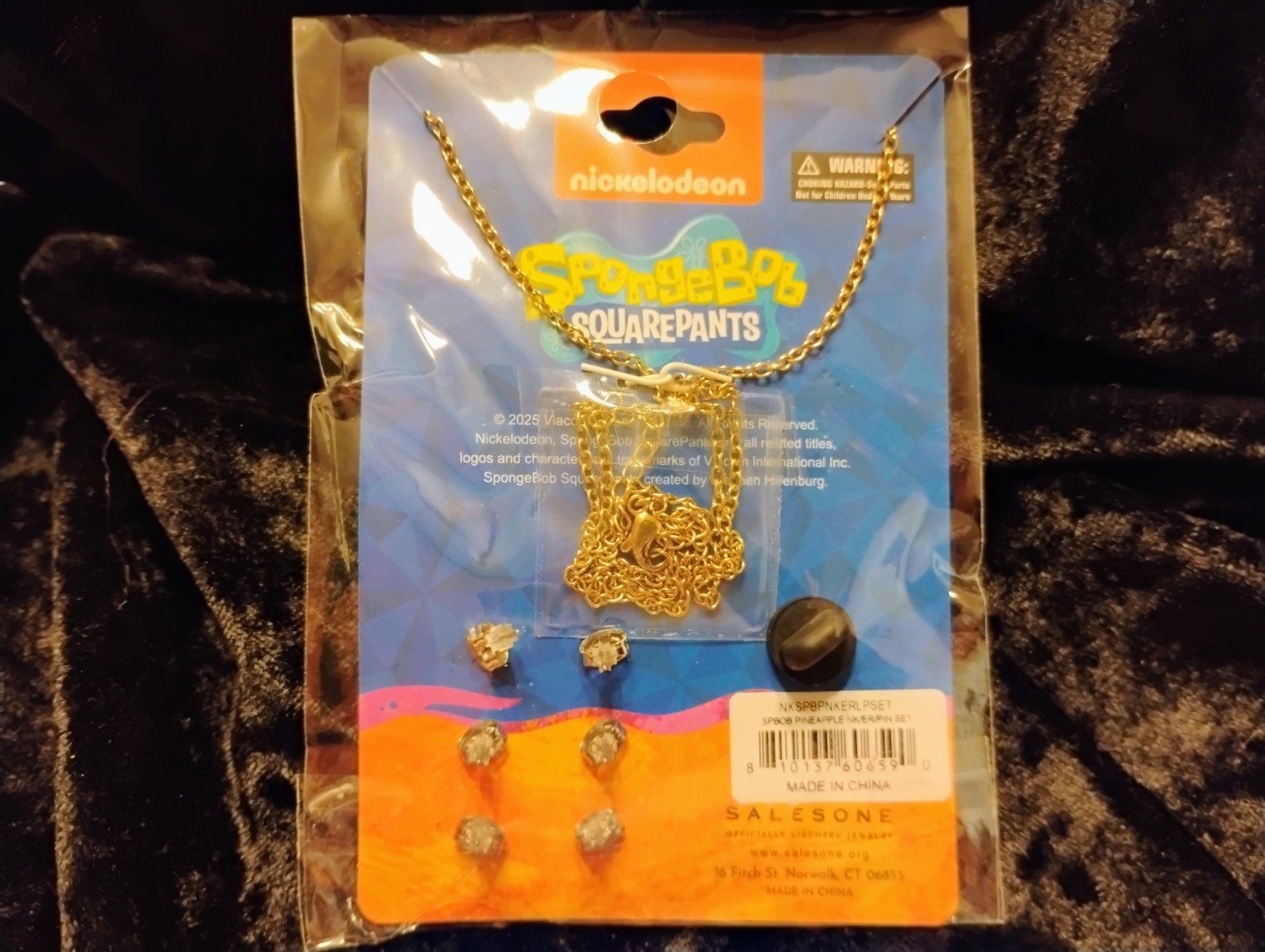 Nickelodeon SpongeBob Square Pants Pineapple Gold Set: Necklace, Earrings, & Pin