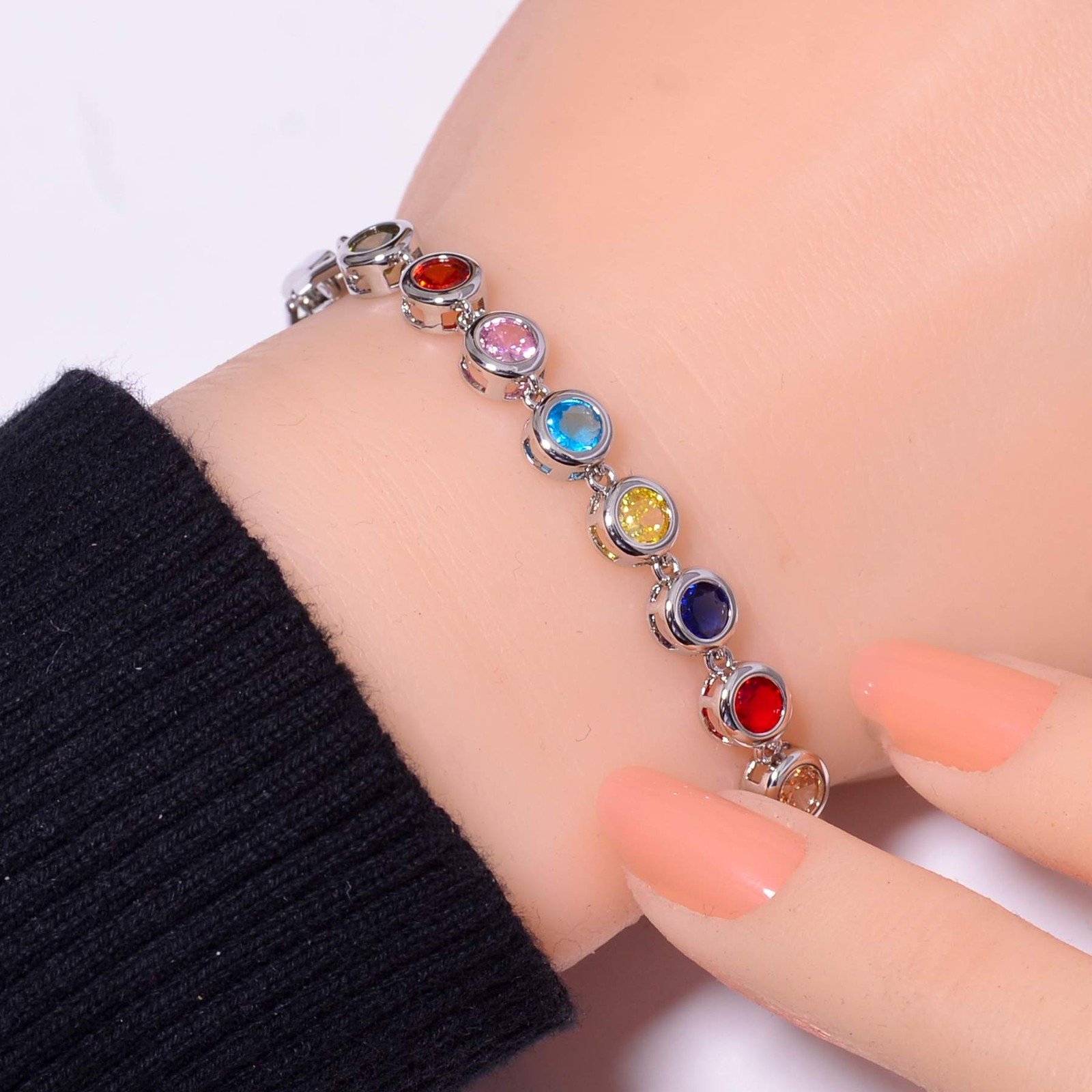 Multi Gemstone 925 Sterling Silver Tennis Bracelet 7.99″, Christmas Gift B68913