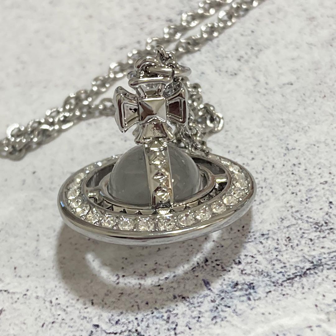 Vivienne Westwood Necklace Tiny Orb rhinestone Silver w/drawstring [EJ2006