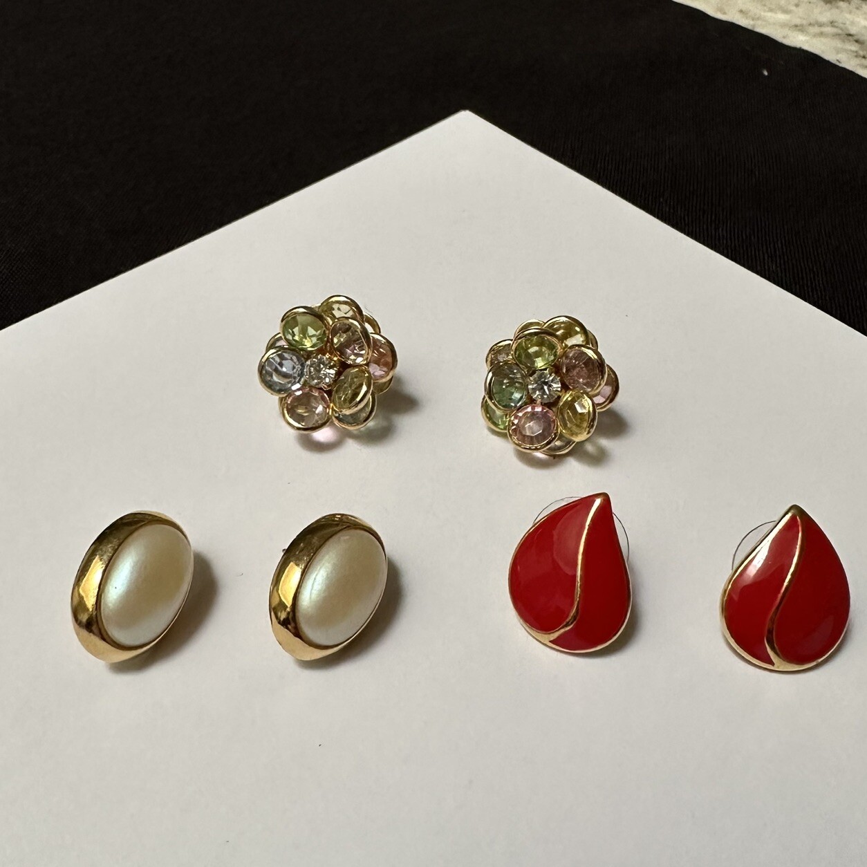 Lot Of 3 Signed Allison Reed, Richelieu, Avon Gold Tone Pierced Stud Earrings