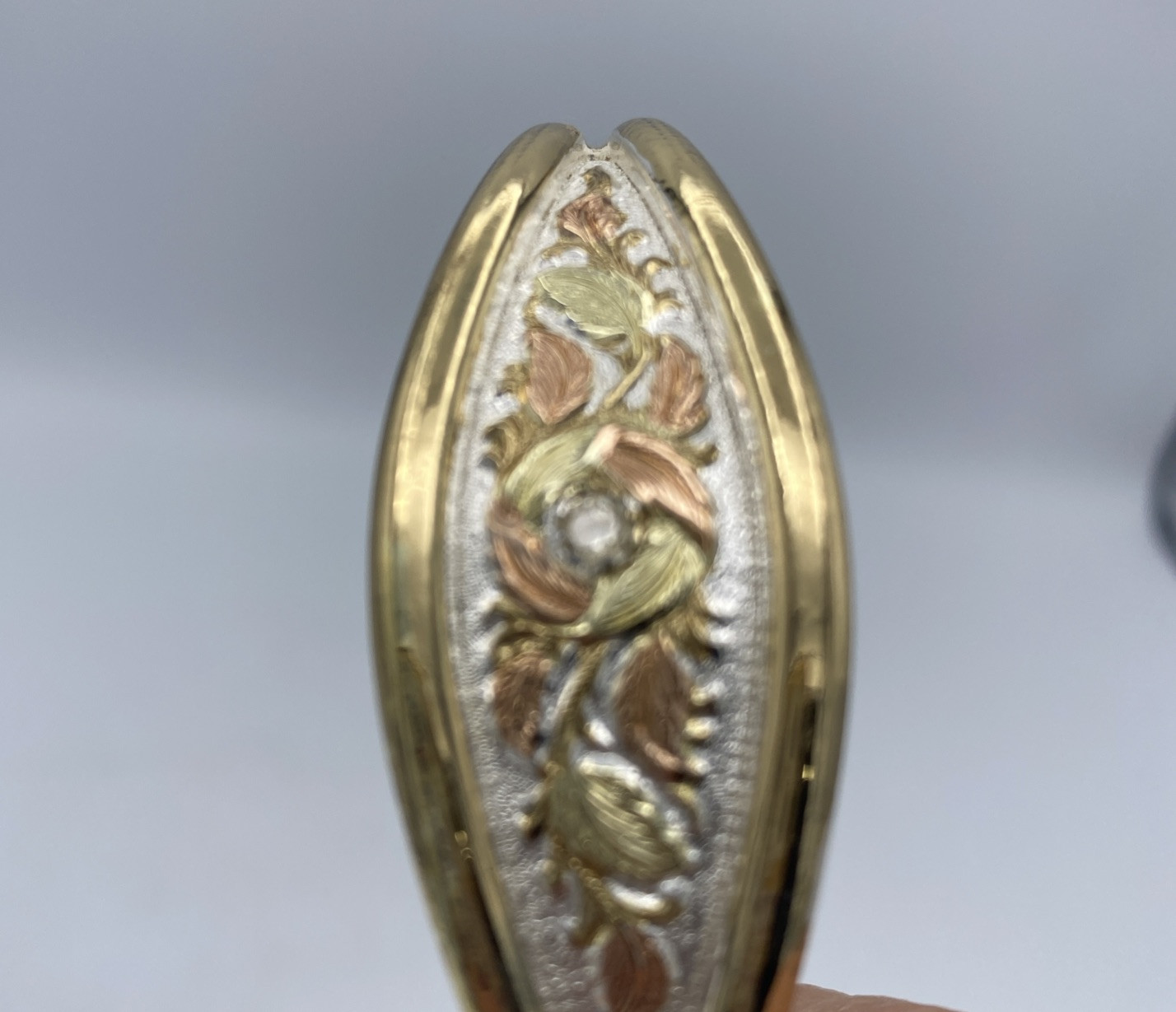 Silver Tone Gold And Copper Plated Highlights And A Very Small Diamond Ungraded