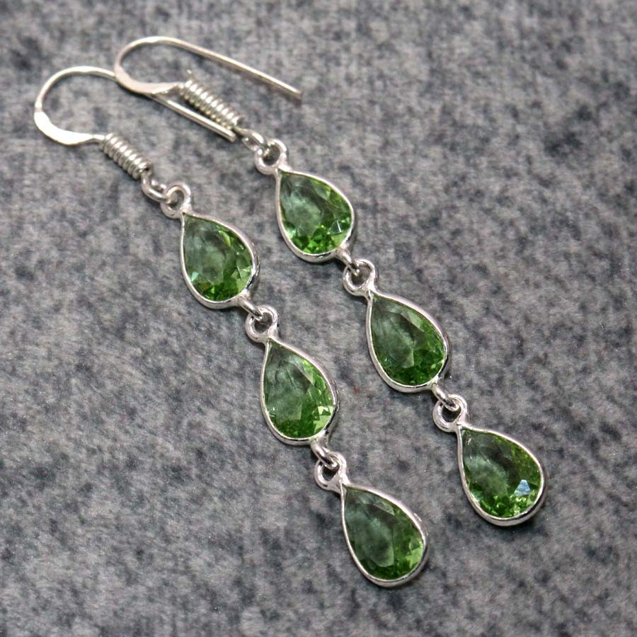 925 Silver Plated Tsavorite Jewellery Earrings Size 2.3″ GW