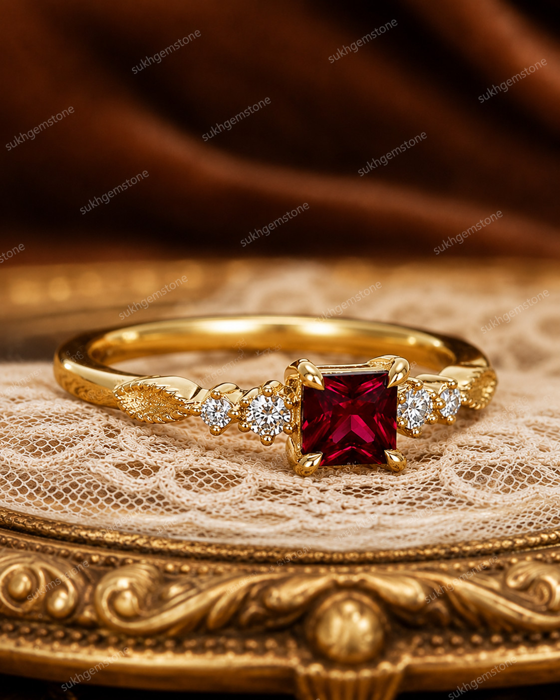 Red Garnet Ring, Brass Gold Alloy , Birthday Gift Her, Women Ring