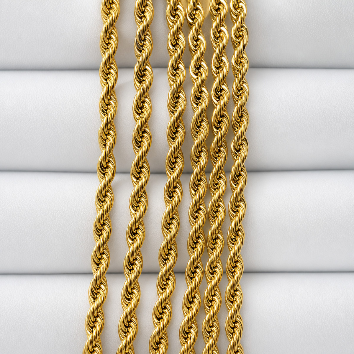 Gold Rope Chain Necklace 22″ 4mm Stainless Steel Mens Women Unisex Twisted Link