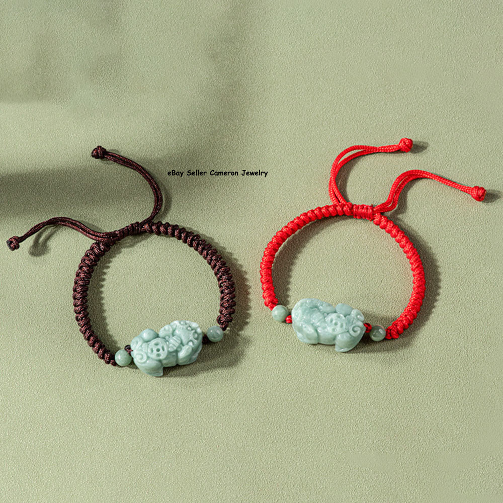 Real Grade A Natural Green Jade Jadeite Women Lucky Pixiu Beads Knitted Bracelet