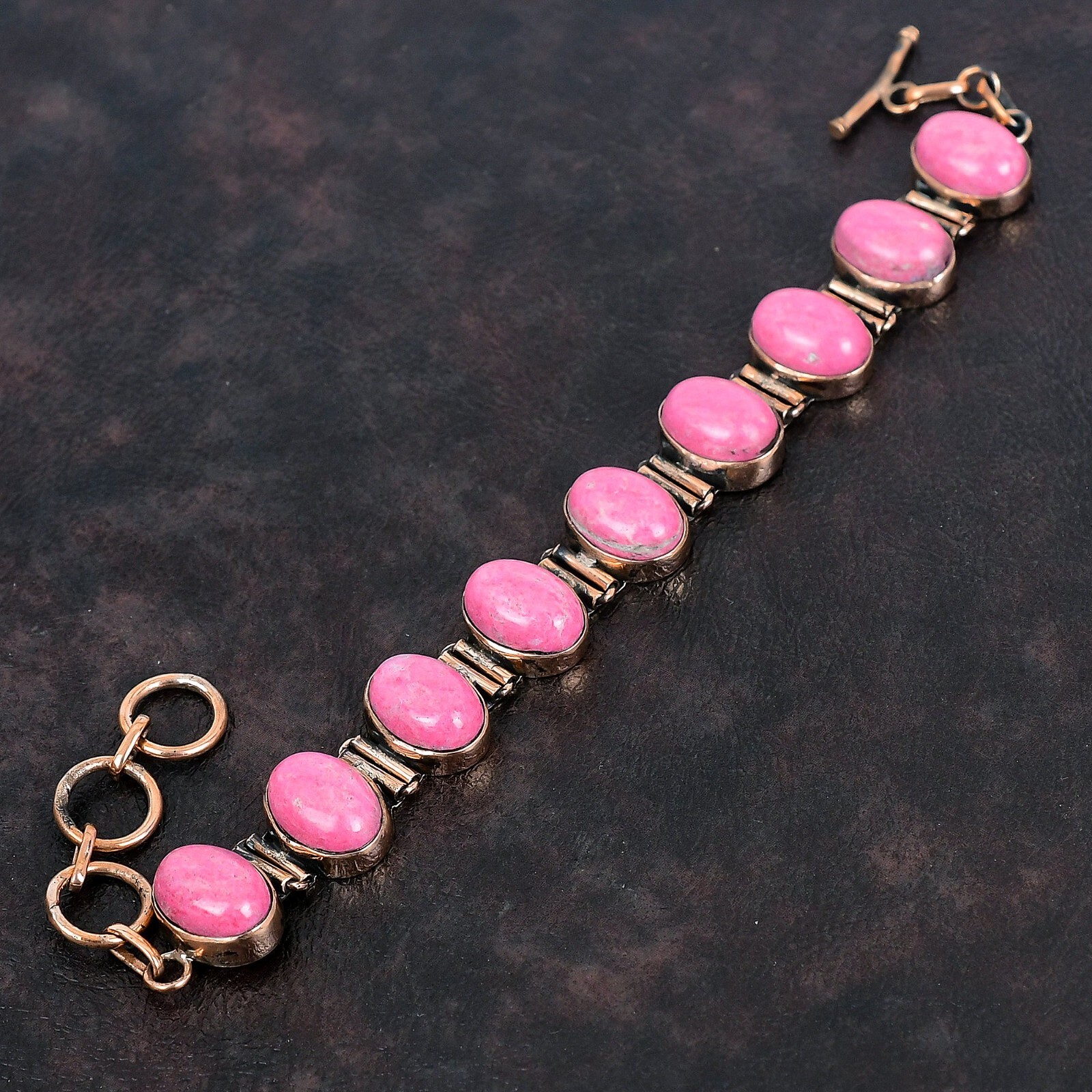 Thulite Gemstone Adjustable Bracelet Handcrafted Copper Ethnic Jewelry 6.0″