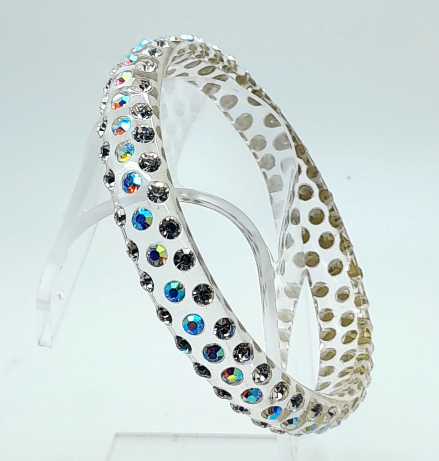 Transparent clear round Plastic clear & ab rhinestone fashion bangle bracelets