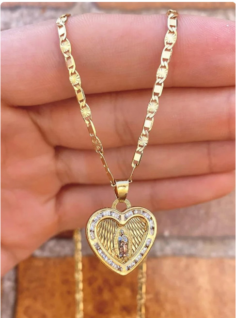 CZ Virgen de Guadalupe Necklace Virgin Mary Charm for Womens Valentino Chain
