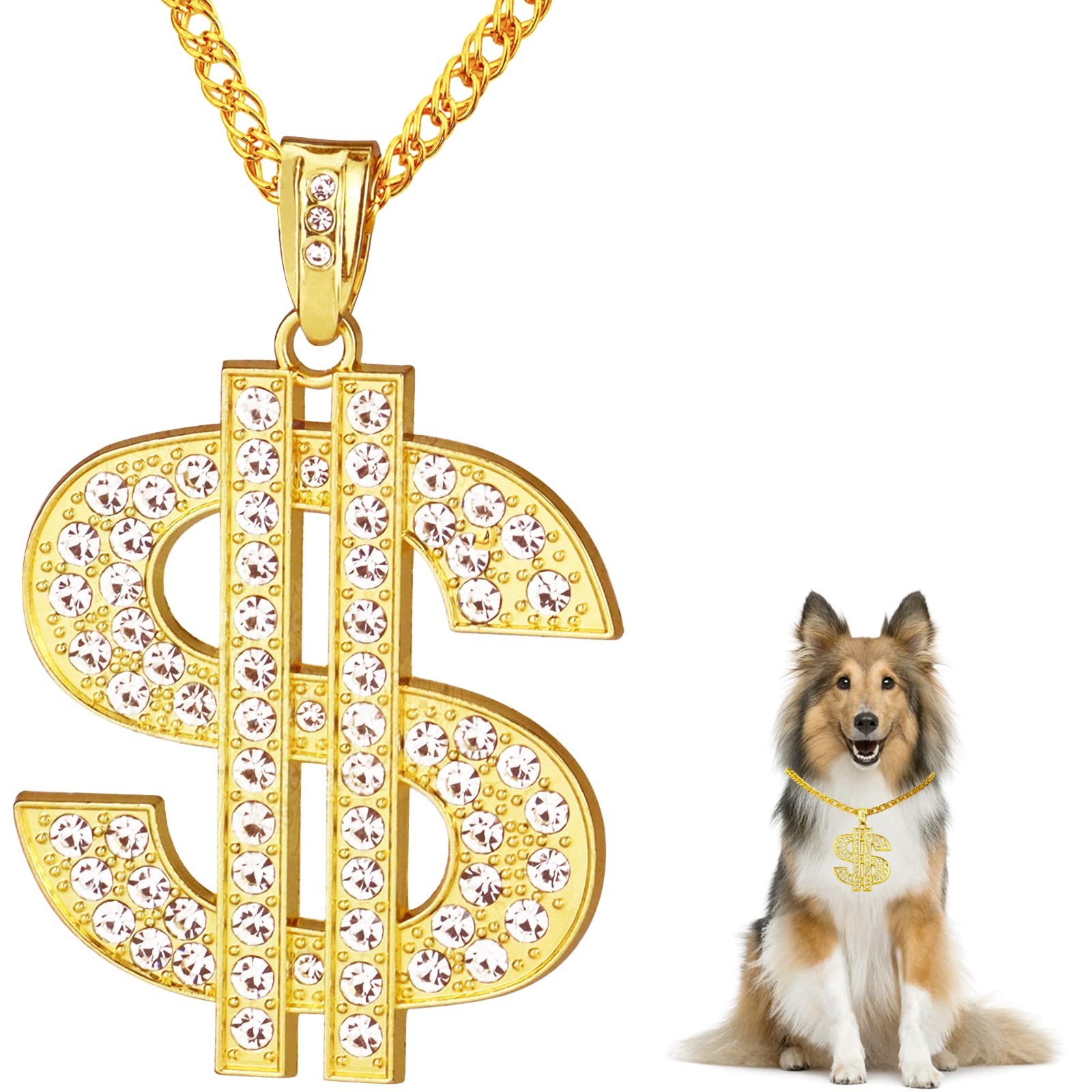 Gold Chain Dog Collar Adjustable Cuban Link Dog Necklace with Crystal Dollar …