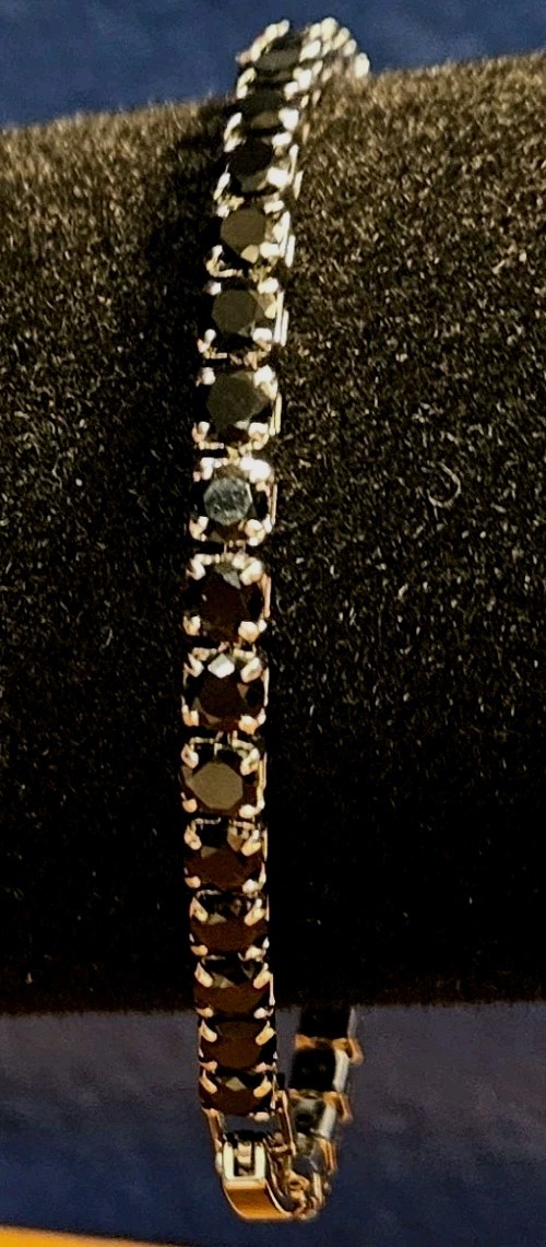 Silver 7 Inch Tennis Bracelet with Round Lab Created Black Moissanite Gems