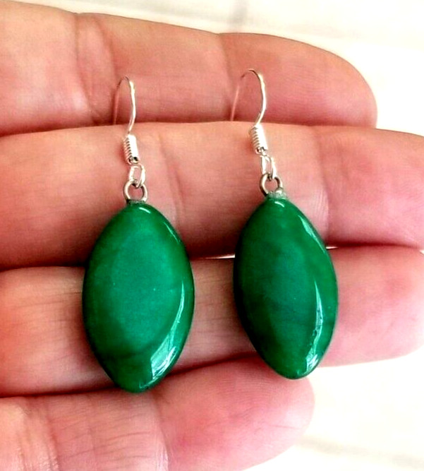 Malaysia Jade Dangle Earrings Silver Jade Earrings Womens Green Jade Earrings