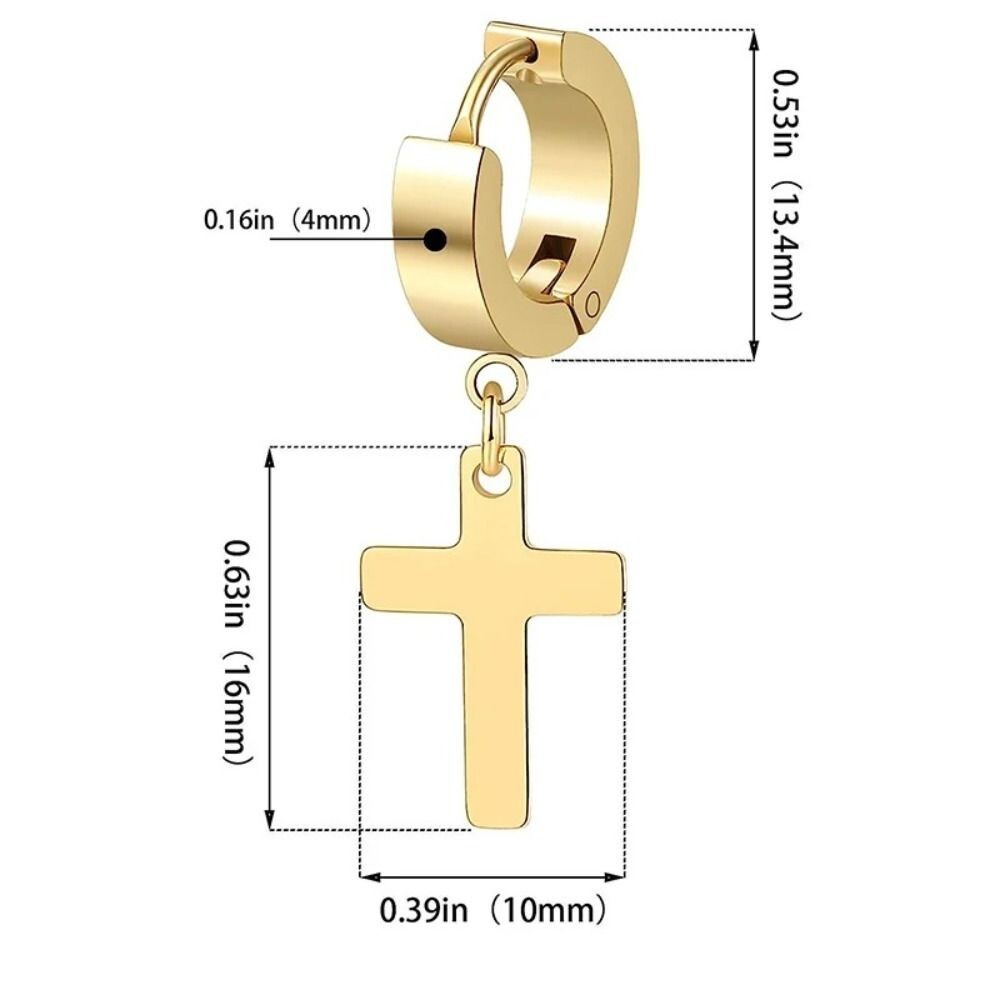 Men’s Women’s Stainless Steel Cross Drop Dangle Loop Huggie Hinged Hoop Earrings