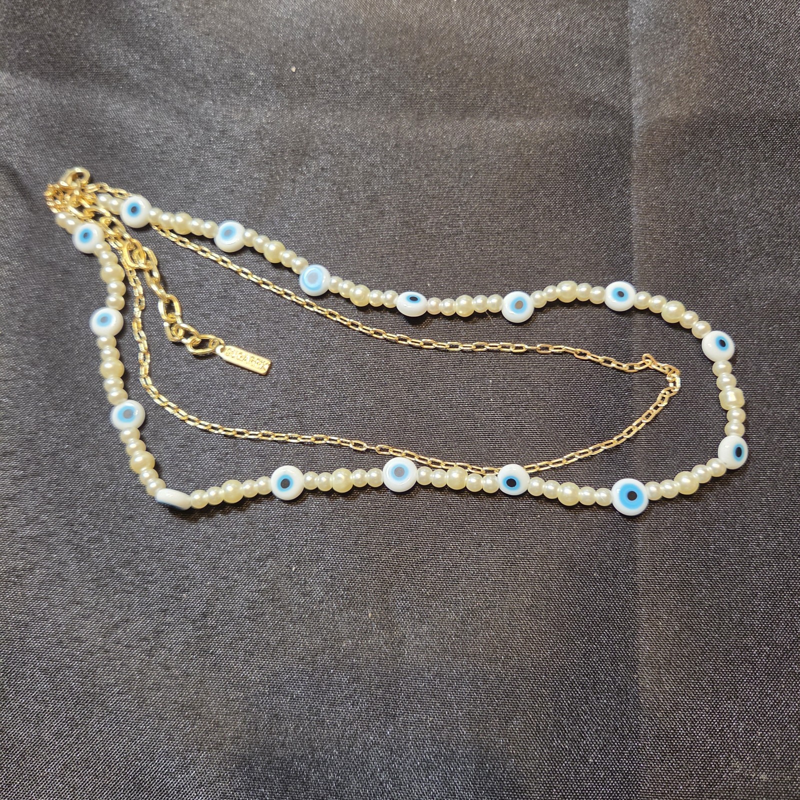 Gold Layered Evil Eye & Pearl Beaded Necklace.