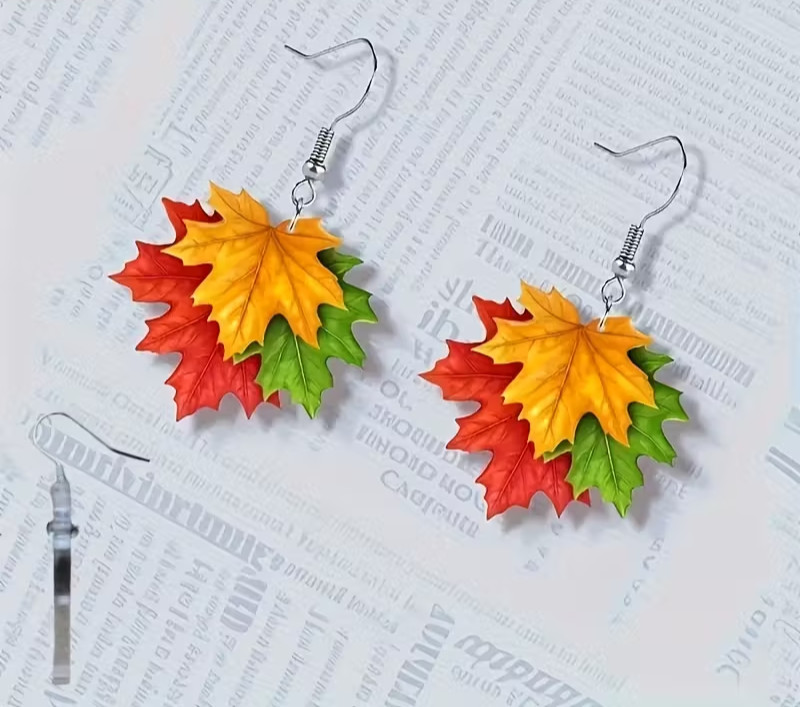 Acrylic Colorful Maple Leaf Earrings, Thanksgiving, Fall Party