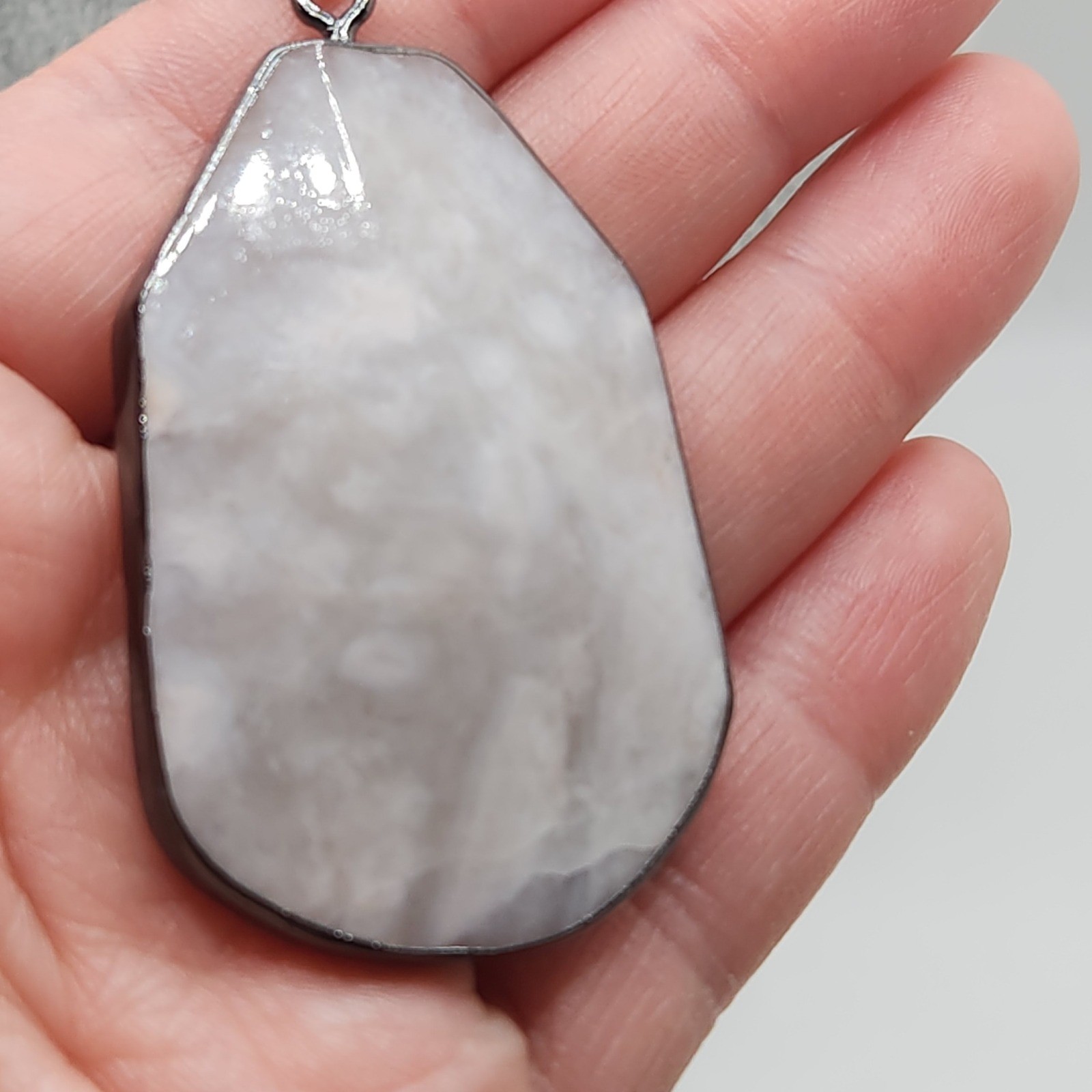 Boho Natural Stone Pendant Necklace Gray Black Beaded Adjustable Gorpcore