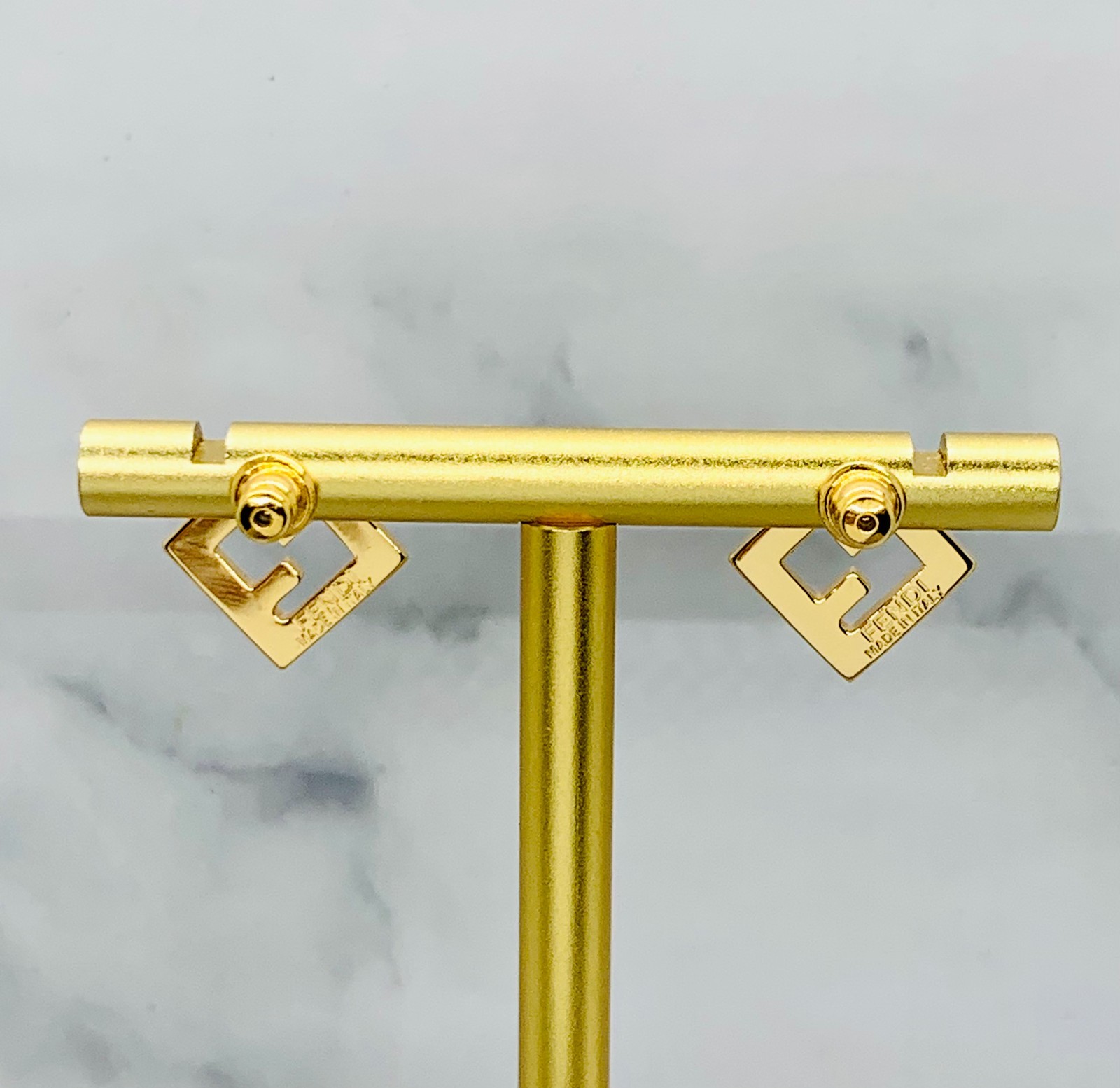 FENDI FF Black Gold Tone Monogram Earrings – Pre owned / MC6113