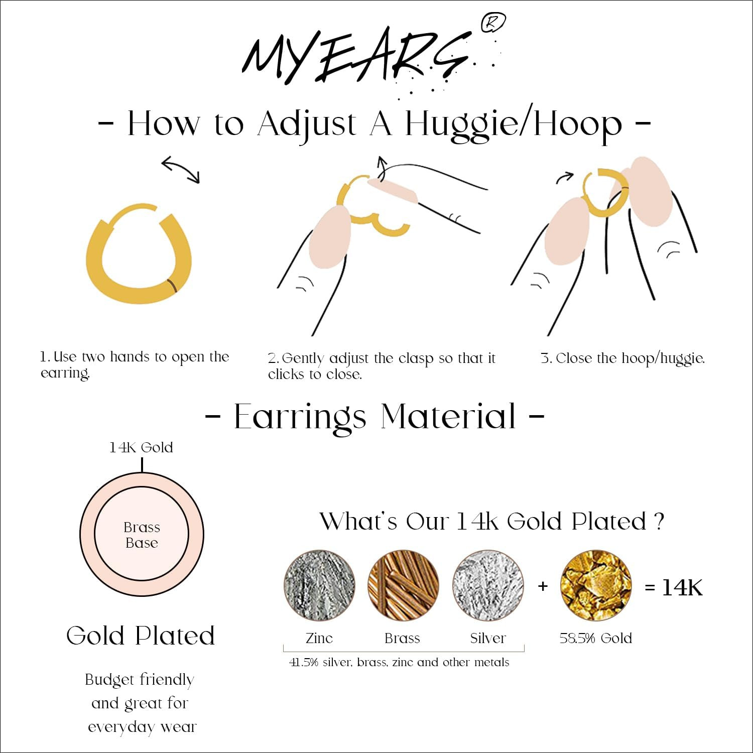 Women Earrings Gold Huggie Hoop Dangle Drop 14K Gold Plated Small Simple Hypoall