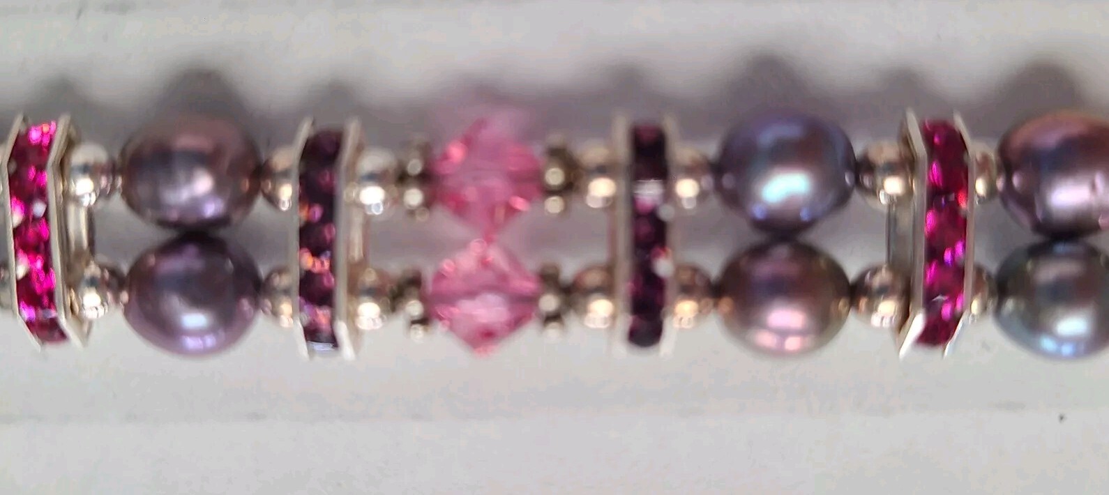 Pink Purple Amethyst Swarovski Crystal Silver Bracelet Stretch G Initial 6 in