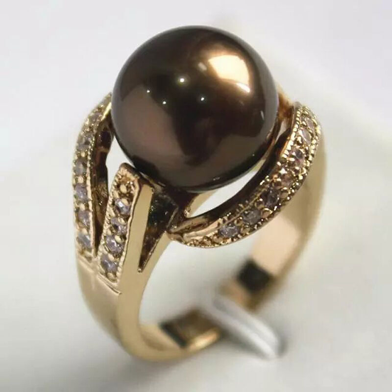 12mm South Sea Shell Pearl Round Bead Gemstone 18K Gold GP Ring Size 6 7 8 9 AAA