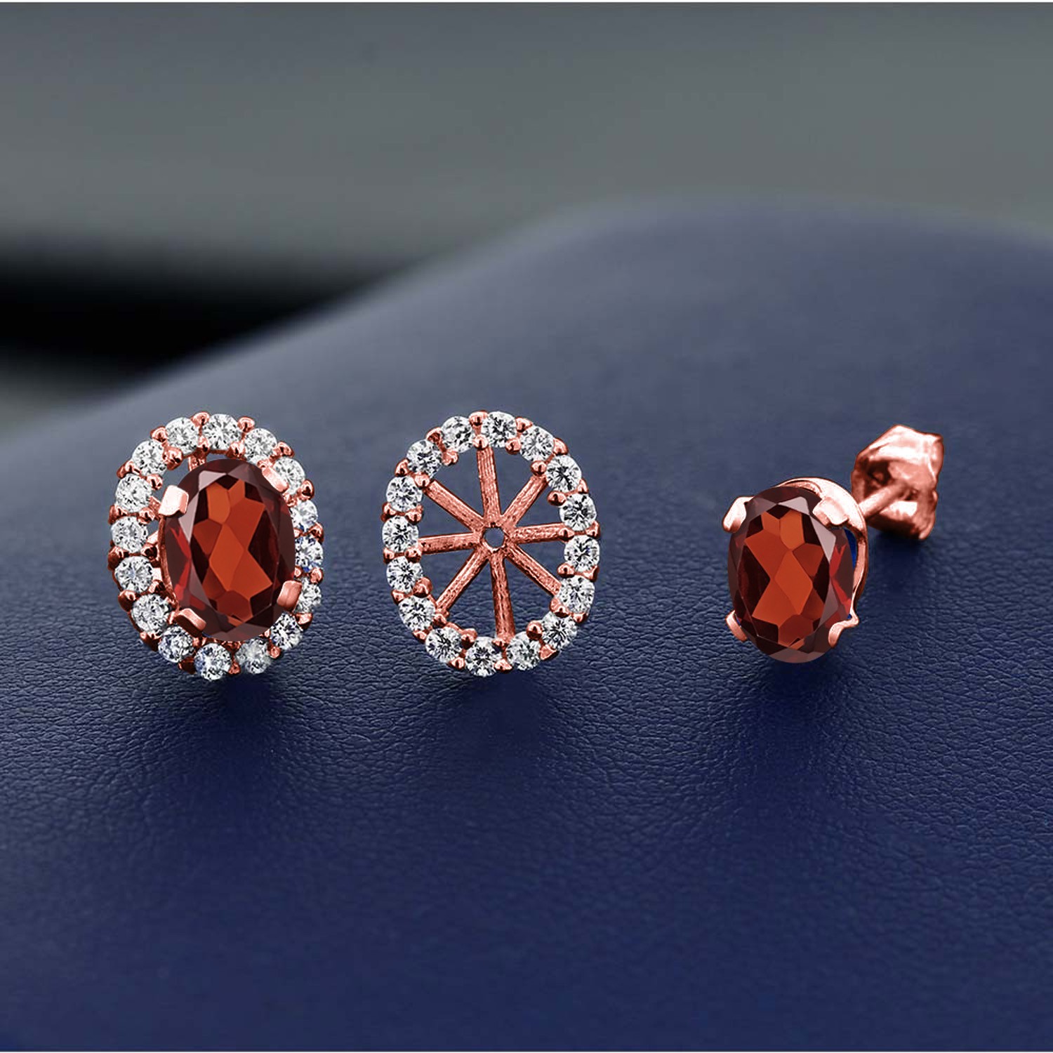 18K Rose Gold Plated Silver Gemstone Birthstone Halo Removable Halo Jacket Stud