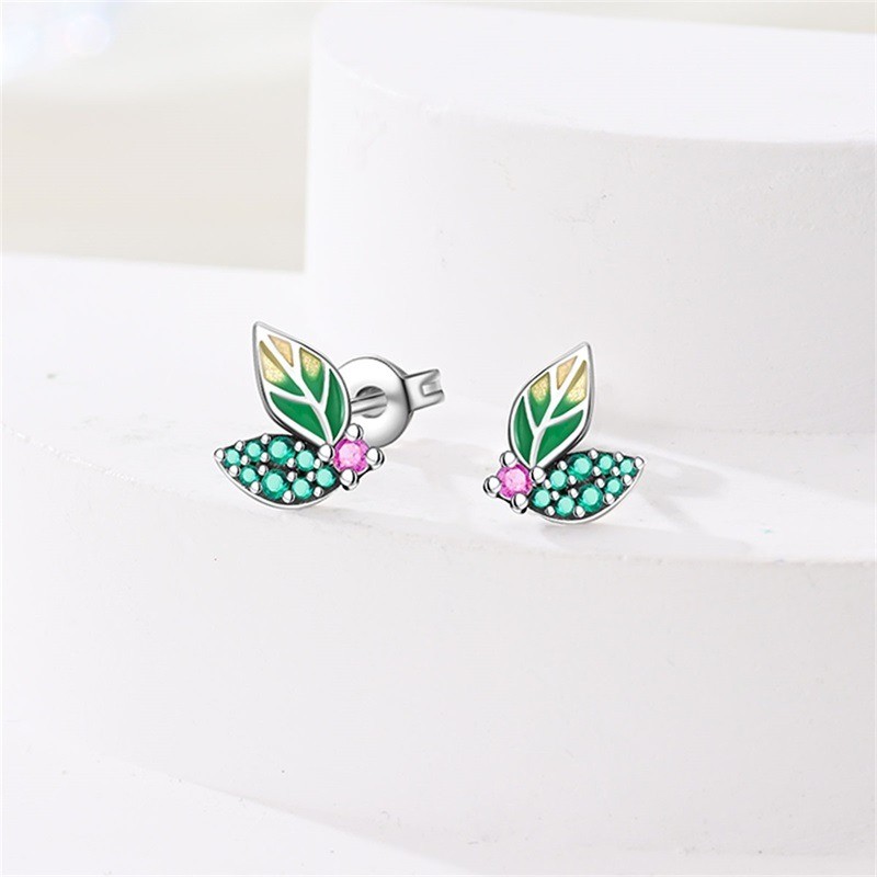 PANDACH 925 Sterling Silver Tiny Leaf Dainty Minimalist Women Stud Earrings Gift
