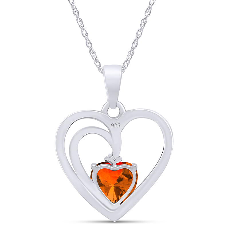Love Heart Simulated Birthstone Pendant Necklace for Womens 925 Sterling Silver