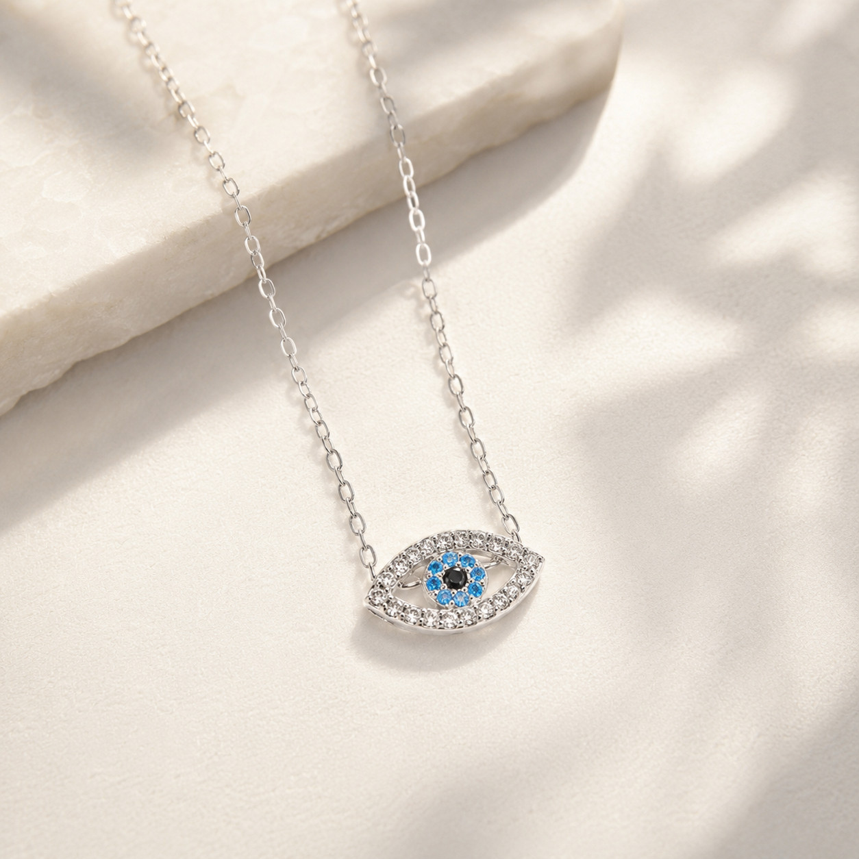 925 Sterling Silver Evil Eye Cross Station CZ Necklace for Women