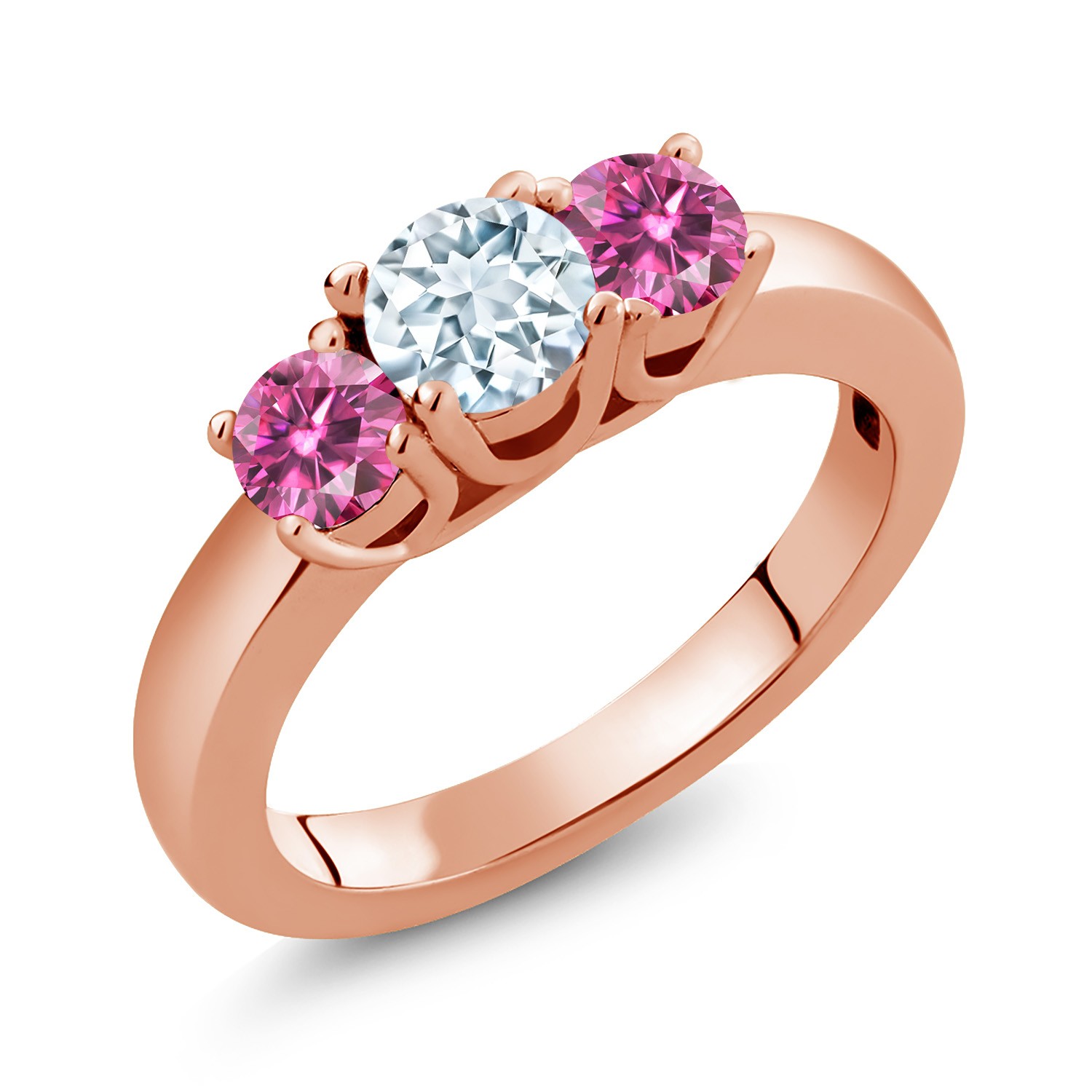 18K Rose Gold Plated Silver Ring Aquamarine Pink Moissanite (0.96 Cttw)