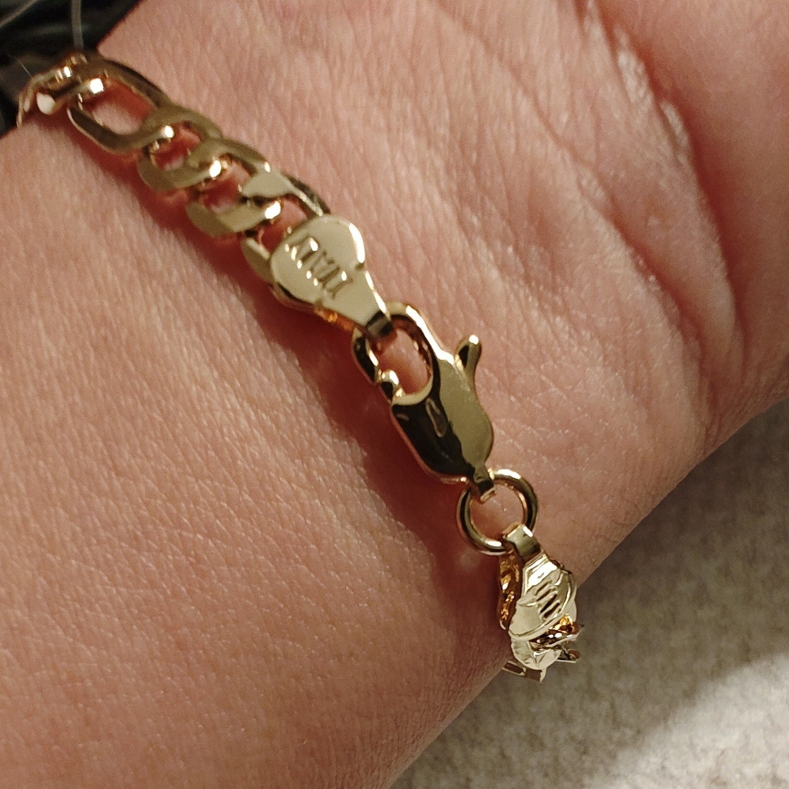 Bracelet Gold Virgin of Guadalupe 18K Plated Figaro Link Italy 750 Enamel