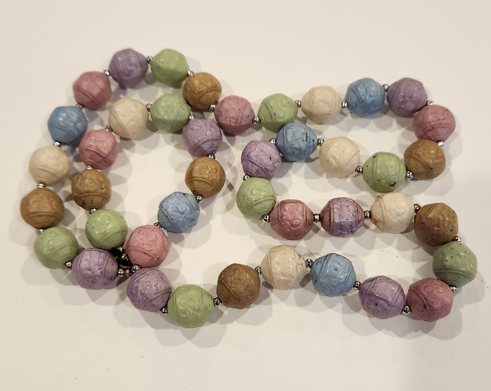 Fashion Necklace Composite Beads Primary Colors Green Blue Pink Purple 14” ‘C’