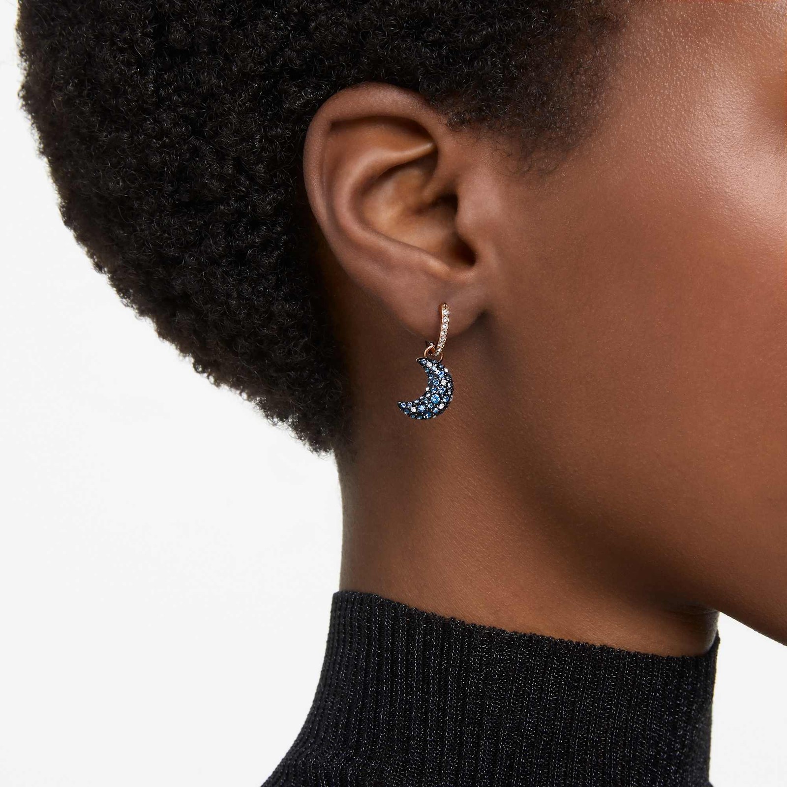 Swarovski Sublima Drop Earrings Asymmetrical Design Moon Rose Gold-Tone Plated